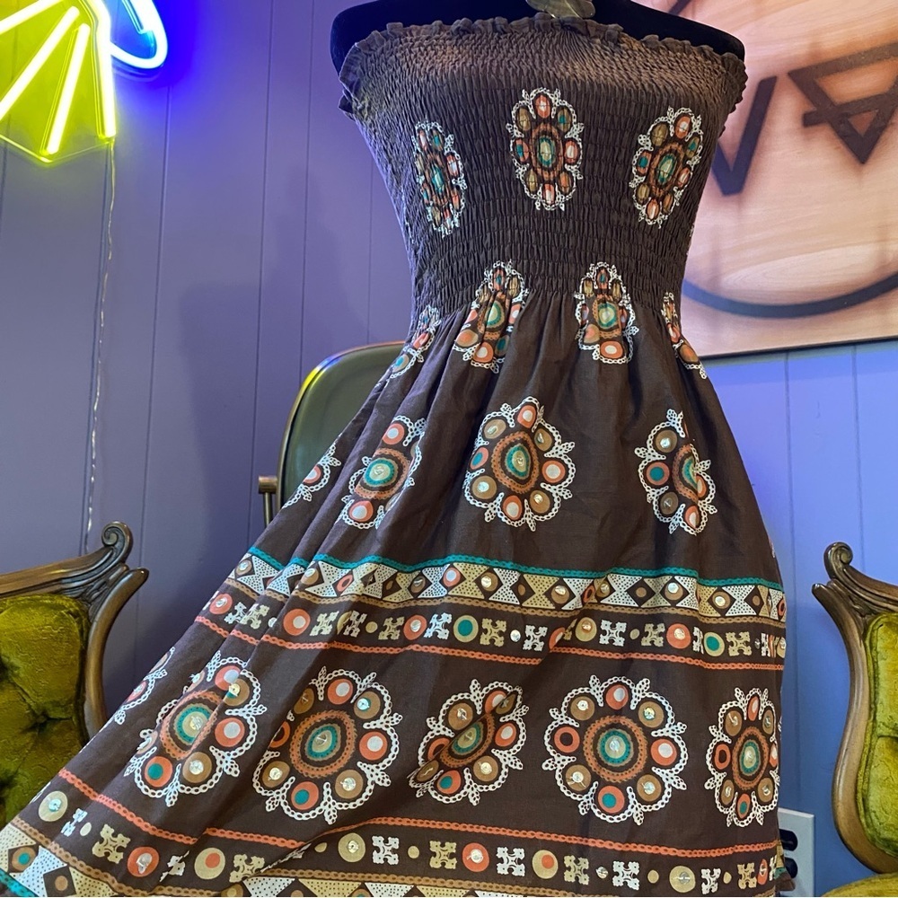 Vintage Y2K Utuwatu Made In Bali Shell/Beaded Halter Boho Festival Mini Dress - Picture 2 of 9